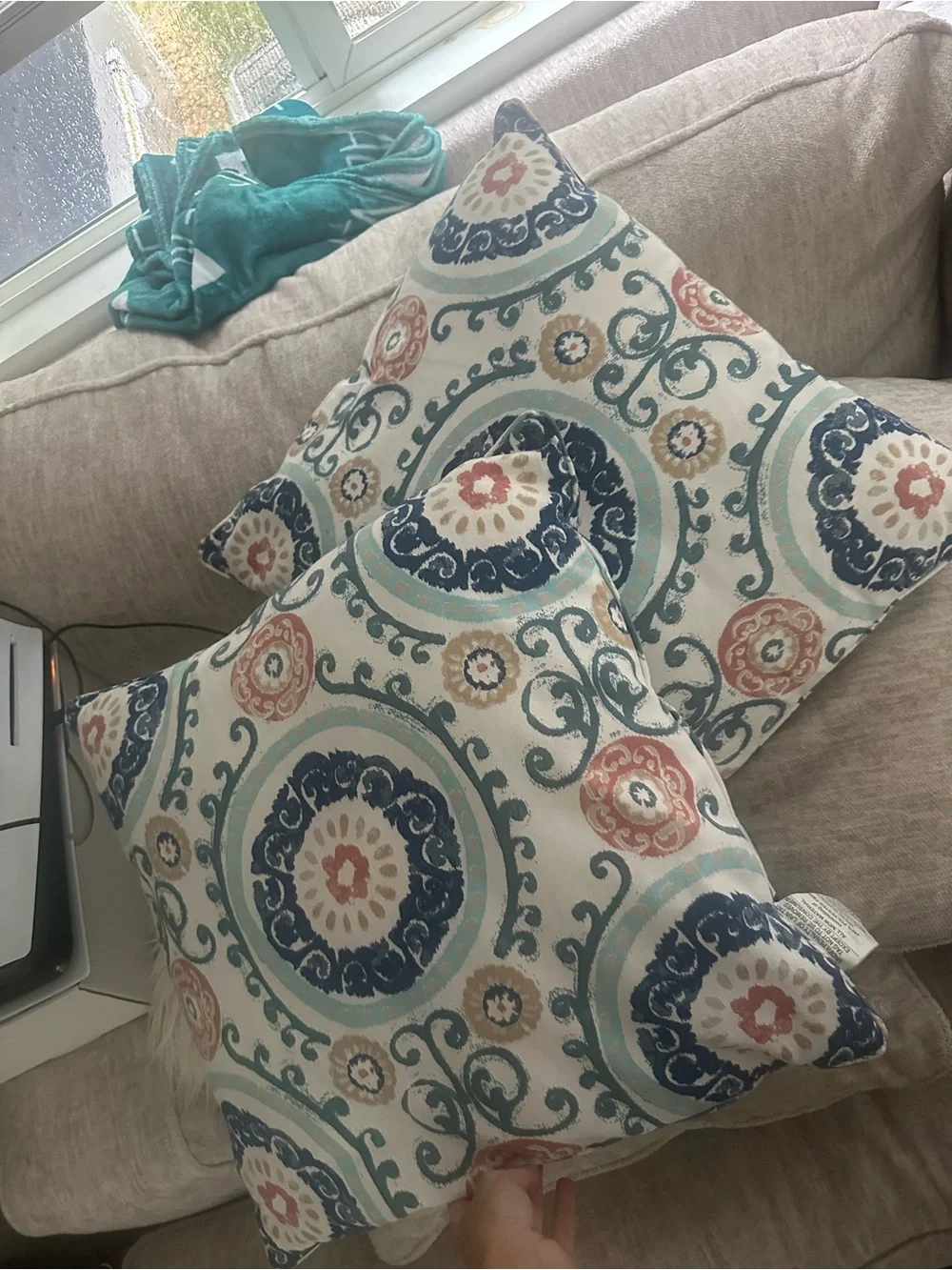 Decorative Medallion Throw Pillow in Teal and Navy - Kirkland’s